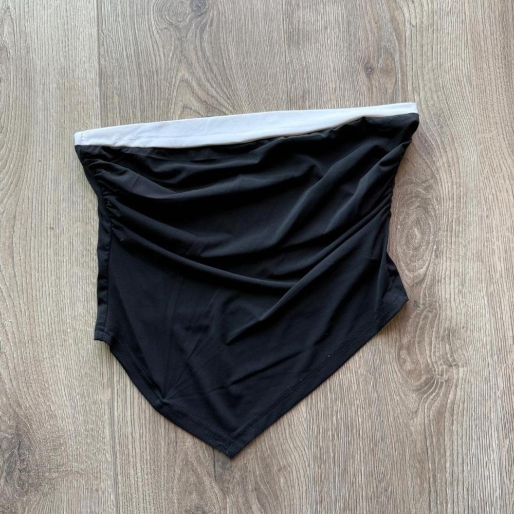 Black Asymmetrical Tube Top Strapless Ruched Y2K Going Out‎ Top Size S